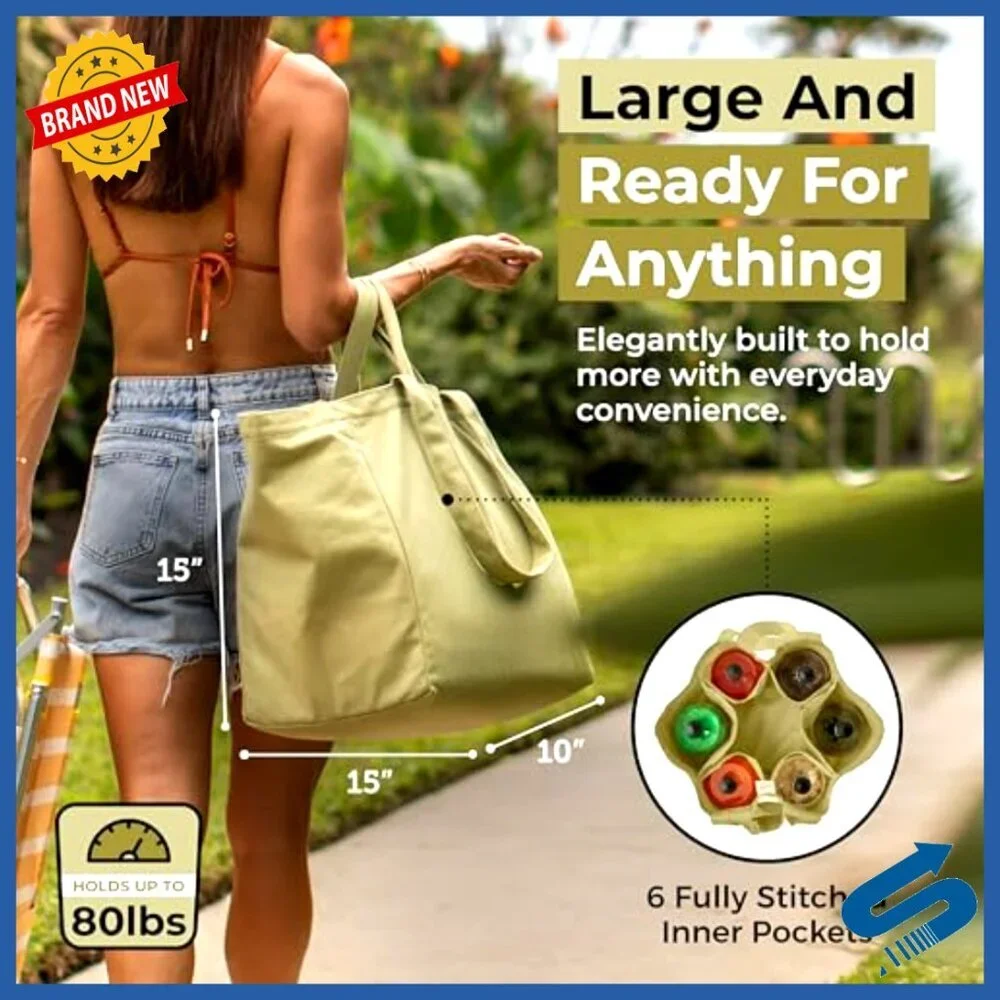 Heavy Duty Canvas Grocery Tote Set with Pockets Foldable Washable XL